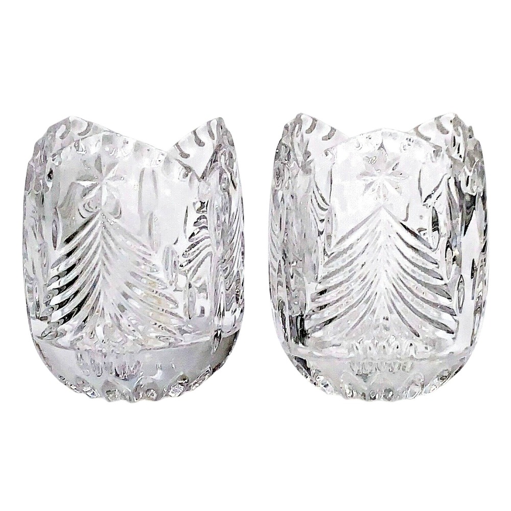 2 Mikasa Germany - 2 Kuusi Fir Tree, Star Lead Crystal Vtg Candle Candy Holders